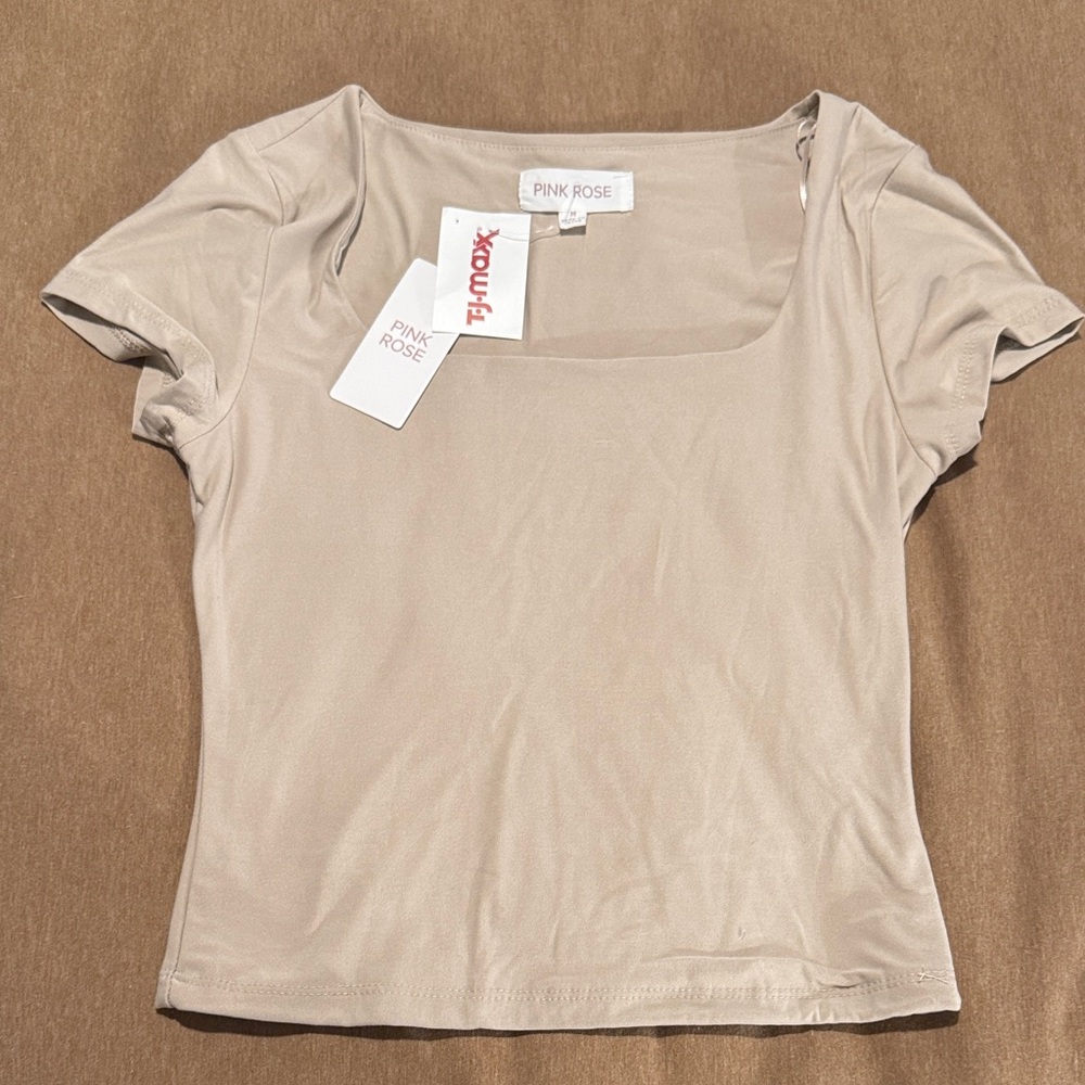 Pink Rose Women's Beige Short Sleeve Tee